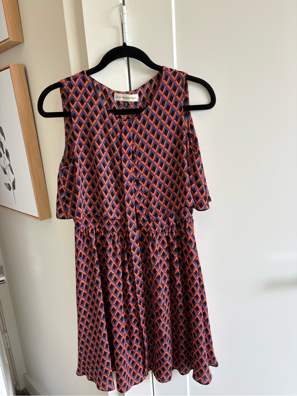 Unknown Brand Red & Navy Geometric Sleeveless Dress